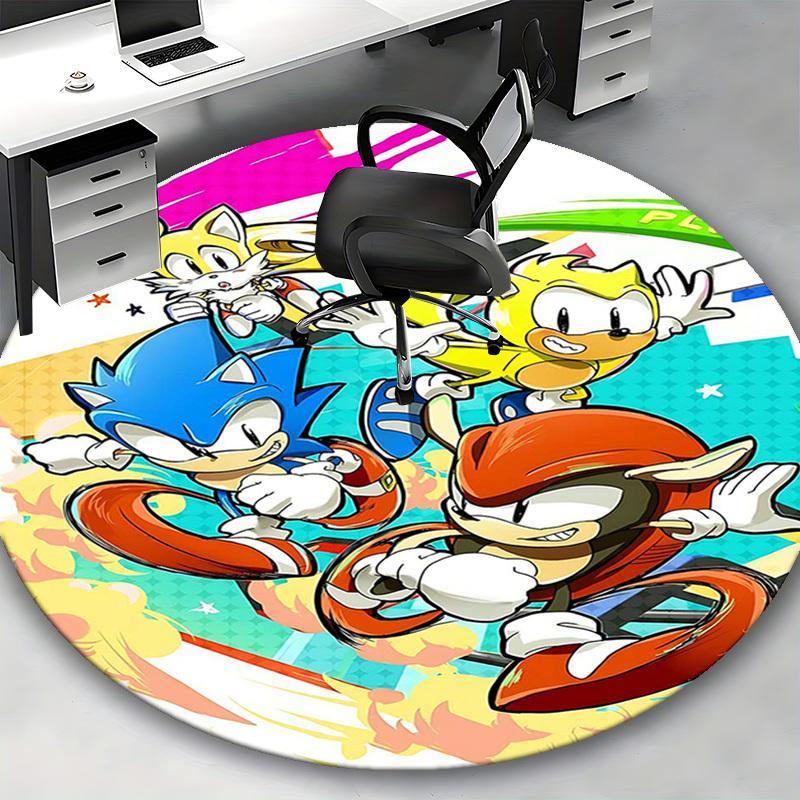 1pc Sonic the Hedgehog Anime Cartoon Design Round Carpet Office Chair Mat, NonSlip Rug for Home Decor, Living Room, Bedroom, Game Room