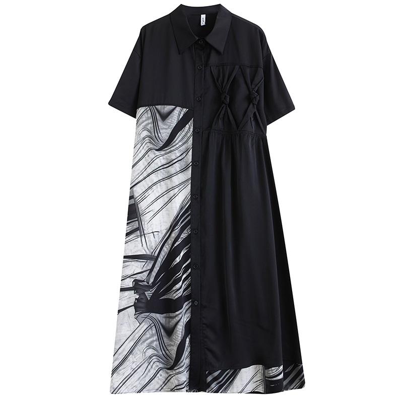 Kortärmad Plus size bomull vintage nytt i klänningar för kvinnor avslappnad lös lång sommar Skjortklänning