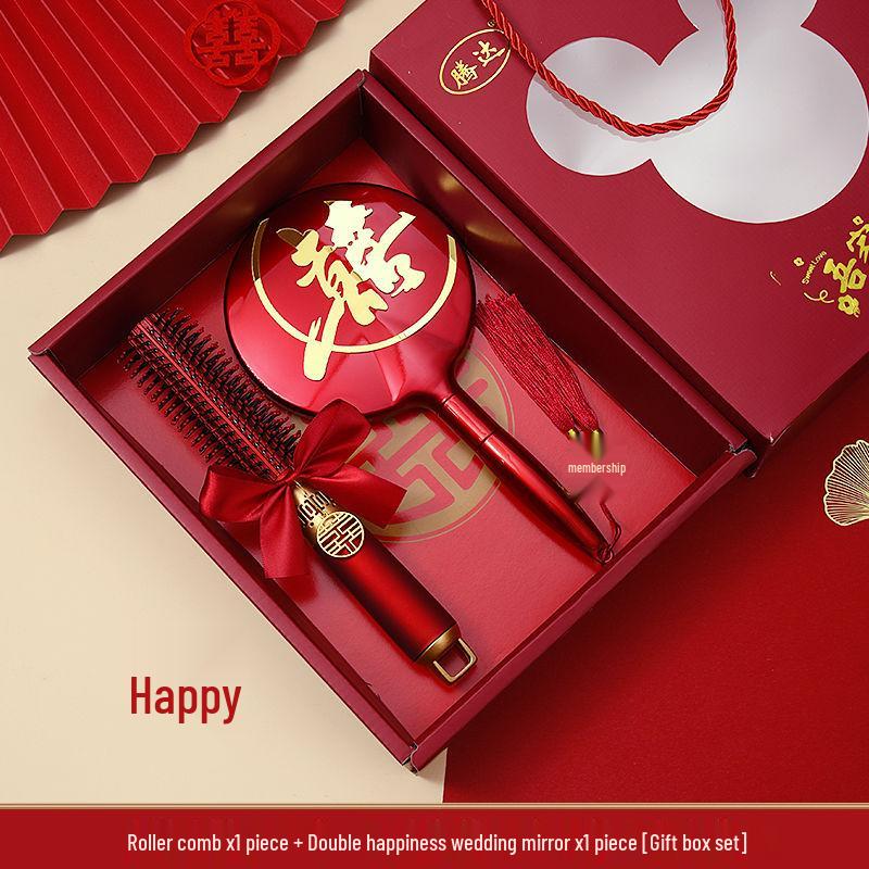 Mitgift der chinesischen Braut: Roter Luftkissen-Kamm-Set - Flauschiger Airbag, Ein Paar mit Geschenkbox für Hochzeiten