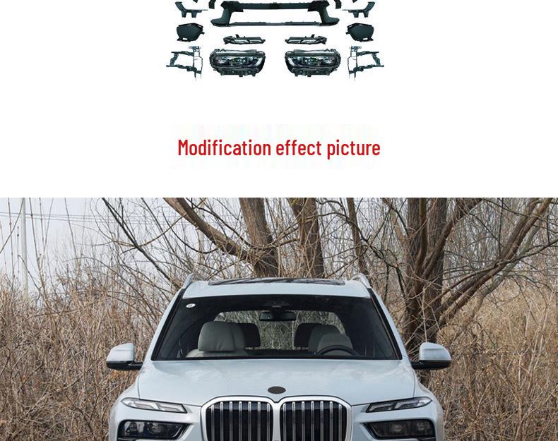 BMW X7 Custom Body Kit: Includes Front/Rear Bumpers, Headlights, Taillights, Side Skirts, and MT Version.