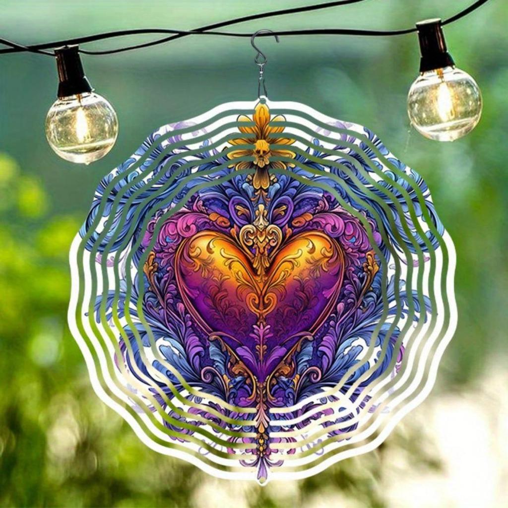 Vintage Cross Heart Windmill Outdoor Hanging Decor Infinite Rotation Wind Chime for Patio Garden Yard Home Classic Style