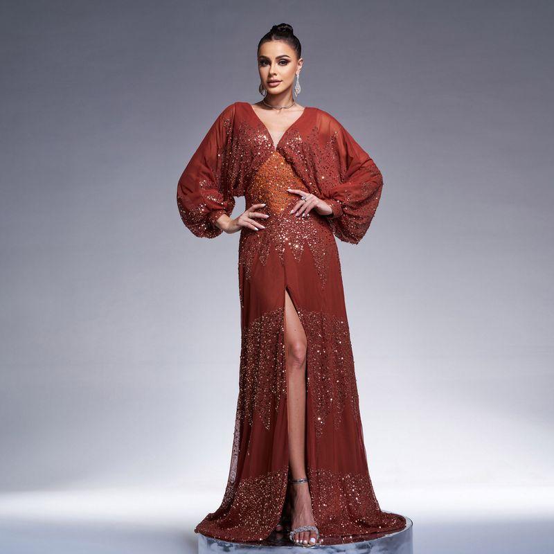

Plus Size Long Formal Dress for Tall Individuals, Wedding Dress, Long Gown, Plus Size Party Dress Brown S