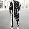 Men Vintage Star Stripe Print Long Sleeve Sweatshirt Drawstring Cuffed Jogger Pants Two Piece Streetwear Suit
