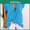 V Top Leisure Breathable Buttons Neck Plus Size Solid Color Cotton Linen Blouse Women Loose Shirt
