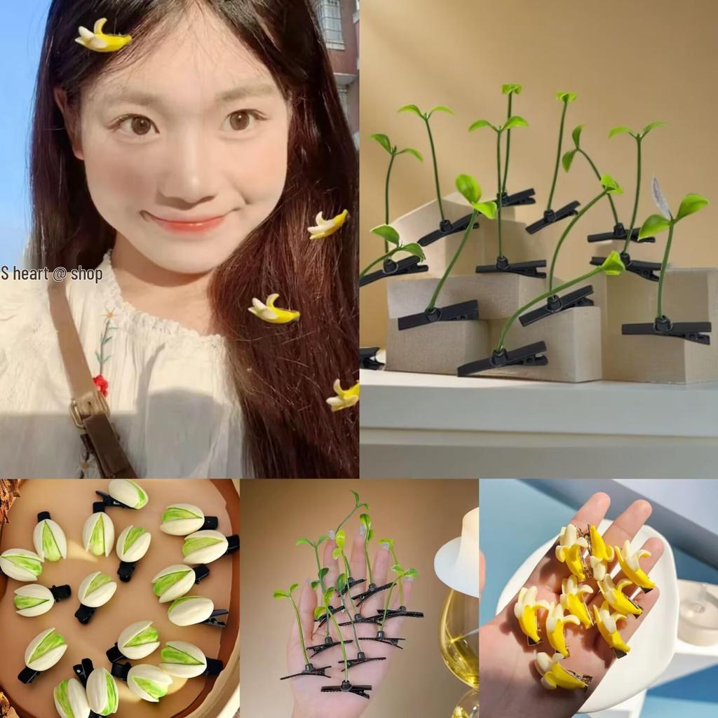 Green Banana Pistachio Hairpin – Cute, Funny Hair Clip for Top Hairwear