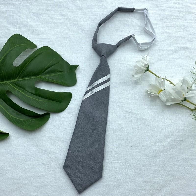 Stripe Gray Horizontal Tie Neck Flower Adults School Casual Decoration Attire