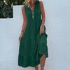 Sleeveless Women's Dress Casual Flowy A-Line Midi Tshirt Dresses With Pockets Crewneck Vocation Boho Beach Sundress