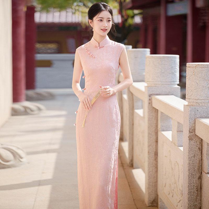 Pink Sleeveless National Style New Chinese Suzhou Long Cheongsam Improved Young 1011 New Women's High-end Summer