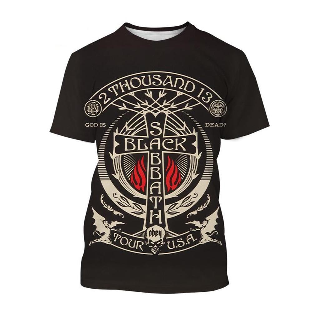 Round Neck 3D Black Sabbath Band Graphic Printed Long Sleeved Men's T-shirts - Soft Medium Stretch Polyester Fabric Summer Relaxed Fit Clothing