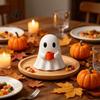 Funny Worker Gift for Coworkers Ghost Drinking Coffee Figurine Cute White Holding Orange Mug Statue Spooky Charming Desktop Figurine Set Halloween