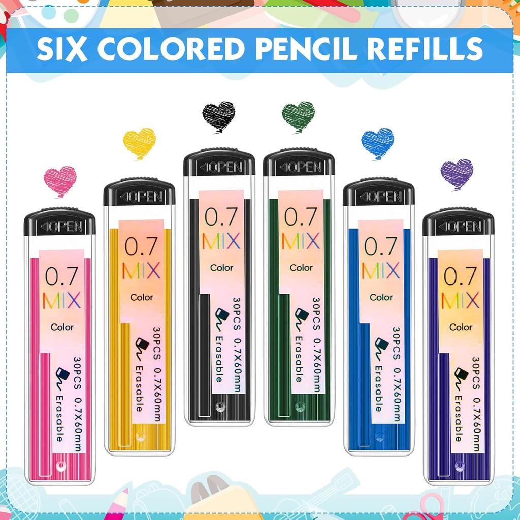 18 Pcs 0.7mm Color Mechanical Pencil Set Back to School Supplies Kit Include Color Mechanical Pencil Refills Erasers Sticky Notes Stationary Supplies