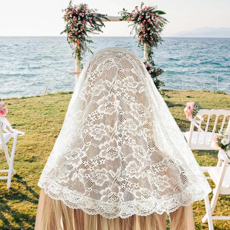 Bridal Veil Bride Elaborate Flower Lace Mantilla Short Bachelorette Party Bride Veil Party Head Scarf Head Covering