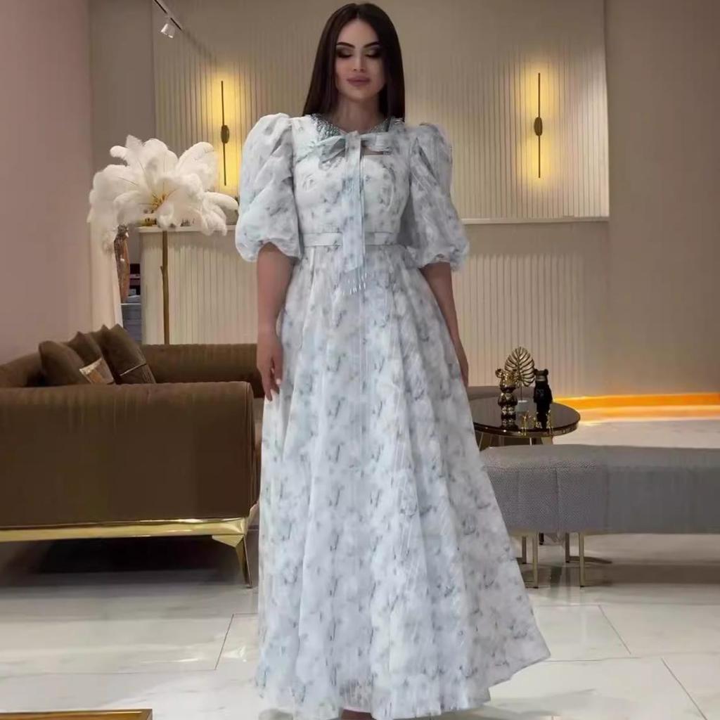 Vestido Largo Dulce Francés de Verano para Mujer 2024 con Manga Abullonada y Cintura Entallada