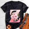 Pink Sakura Alphabet Shirts Gift for Women Letter S Floral Monogram Cartoon Tshirt Cherry Blossom Letters A B C D Casual Tops
