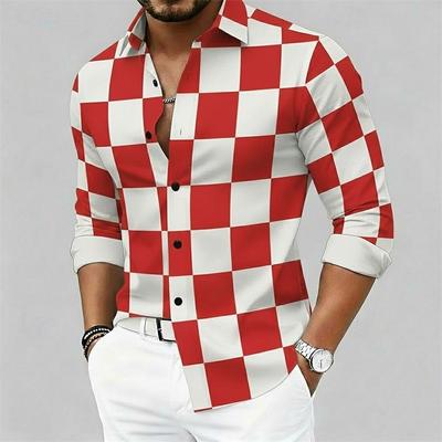 Carnival Men's Graphic Plaid Shirt Button Up Shirt Long Sleeve Casual Comfortable Resort Outdoor Streetwear Holiday