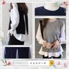 Layered Long Round Size Balloon M-Luce Shirt, Knit, Sleeves, Neck, Pullover, Contrast, Sexy, Voluminous, Outing, M, Fashionable, Student, Black,