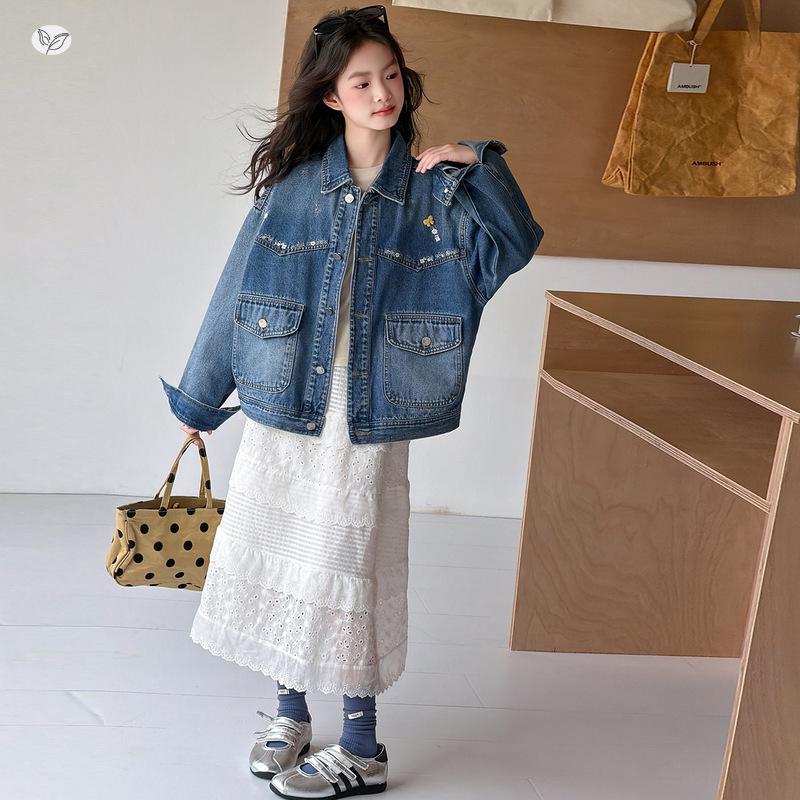 Girls' Stylish Denim Jacket - Spring/Autumn 2026 Casual Wear