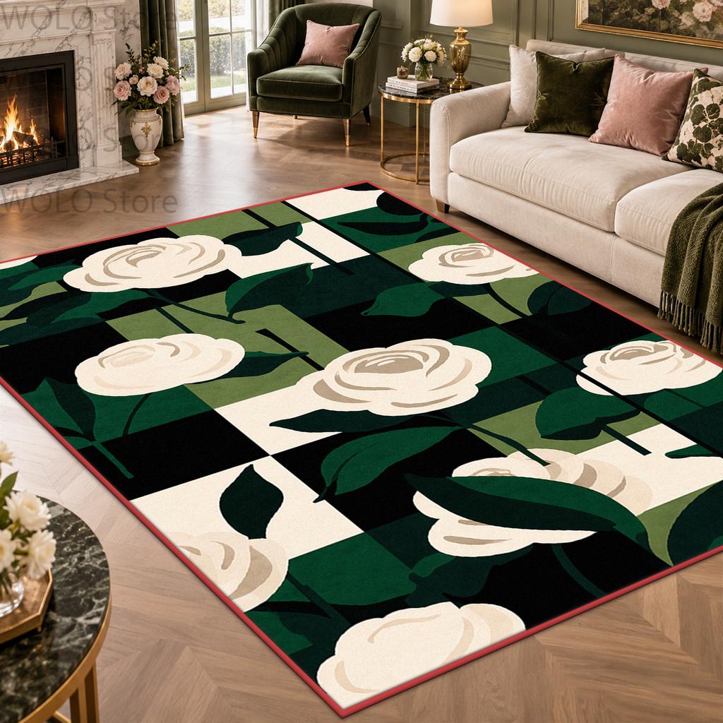 Modern Abstract Camellia Geometric Floral Area Rug Soft Plush Durable Living Room Carpet Easy Clean Floor Mat Decoration Home