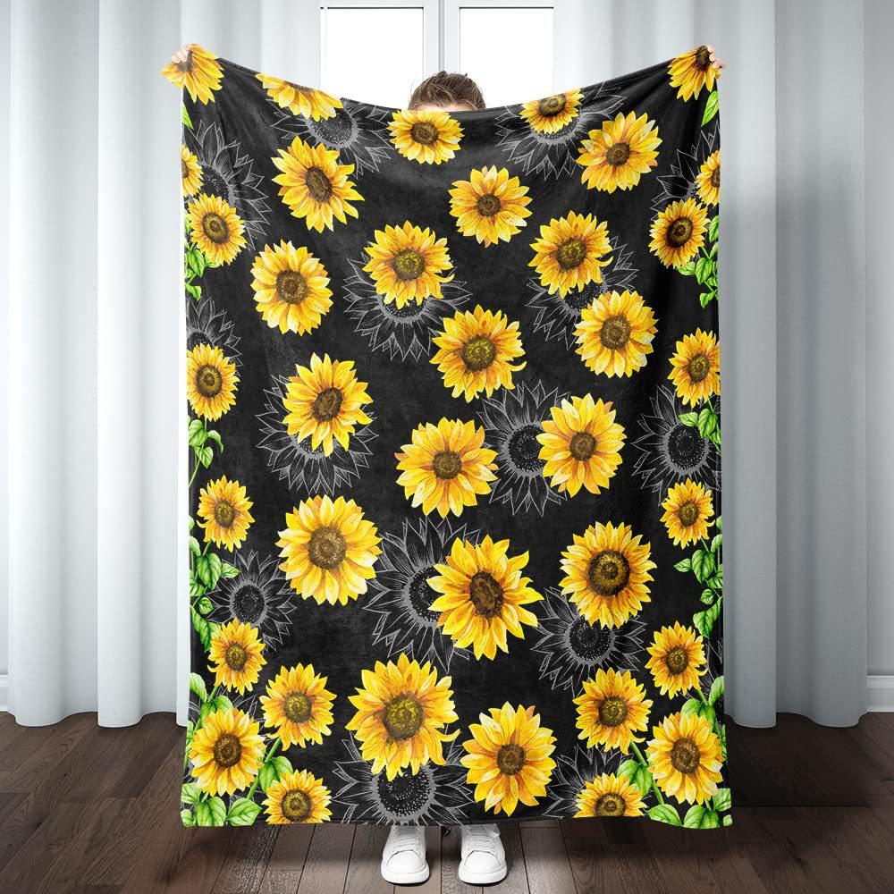 Creative Sunflower Theme digital-printed polyester Bedroom velvet flannel cover blanket Fleece soft sofa cover blankets for beds