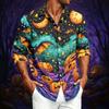 Men's Casual Long Sleeve Shirt with Halloween Print for Spring and Fall Everyday Wear