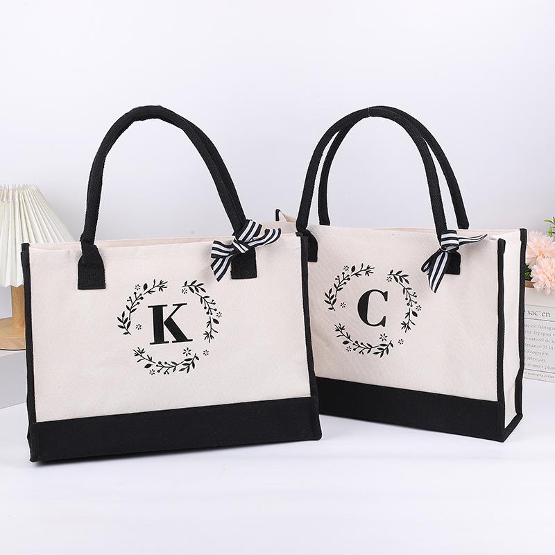 Custom Lace Initial Canvas Tote Bag
