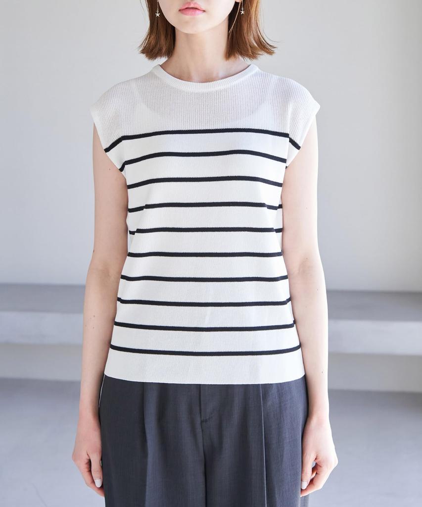 ROPE PICNIC Sheer Decollete Zero Sleeve Knit Size Medium Women's Pullover, GDM13350, 15,