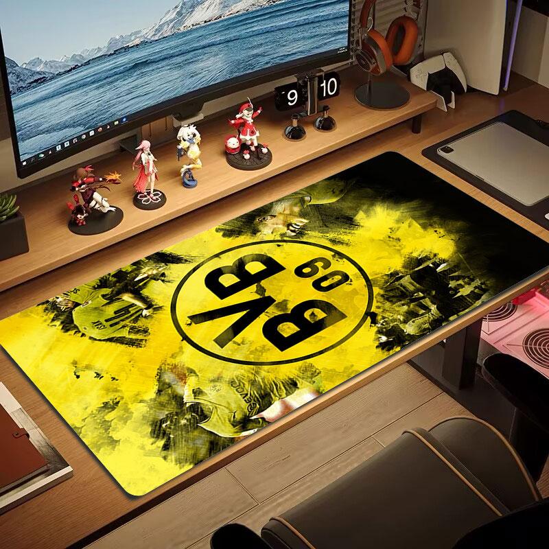 Podkładka pod mysz Borussia Dortmund, Duża mata na biurko do gier, Antypoślizgowa podkładka pod mysz XXL na laptopa i tablet, Mata do gry na mini PC ze zszywanymi krawędziami