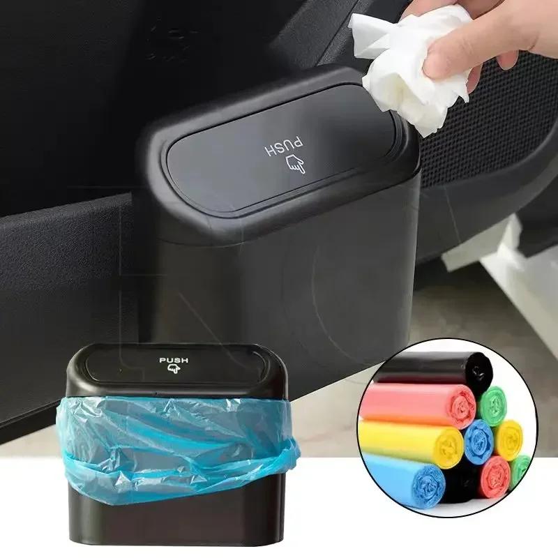 Car Flip Top Trash Can Interior Trash Storage Organizer Storage Box Black ABS Square Universal Organizer Interior Accessories