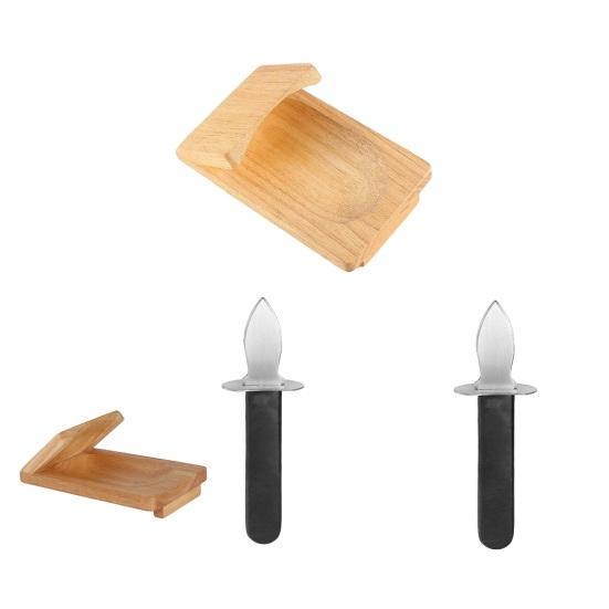 Essential Kitchen Seafood Utensil Oyster Shucker Cutter with Clamp, Stainless Steel Blade And Ergonomic Durable Shucking Kit Wood Base Design,