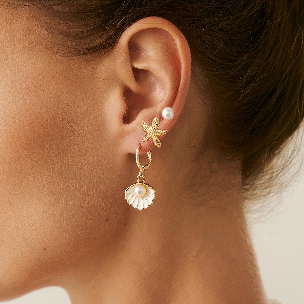 

Daily High-end Sense Ocean Breeze Starfish Shell Pendant Stud Earrings Fashion Metallic Bow Ear Button Ear Clip Women