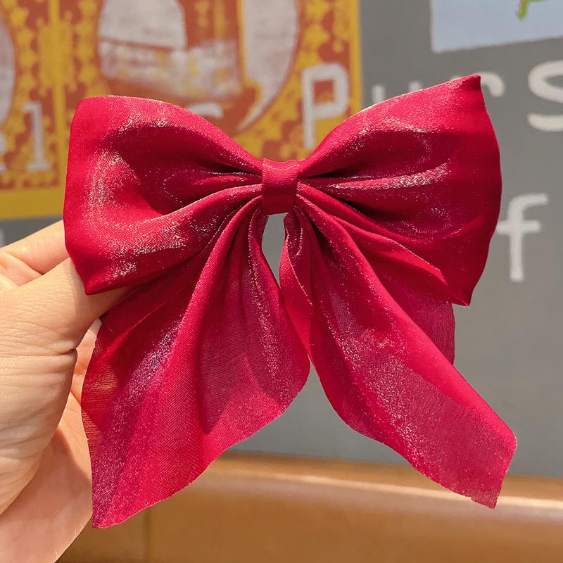 Celebrity Pearl Satin Bow Hair Clip - Black/Red Duckbill Headwear