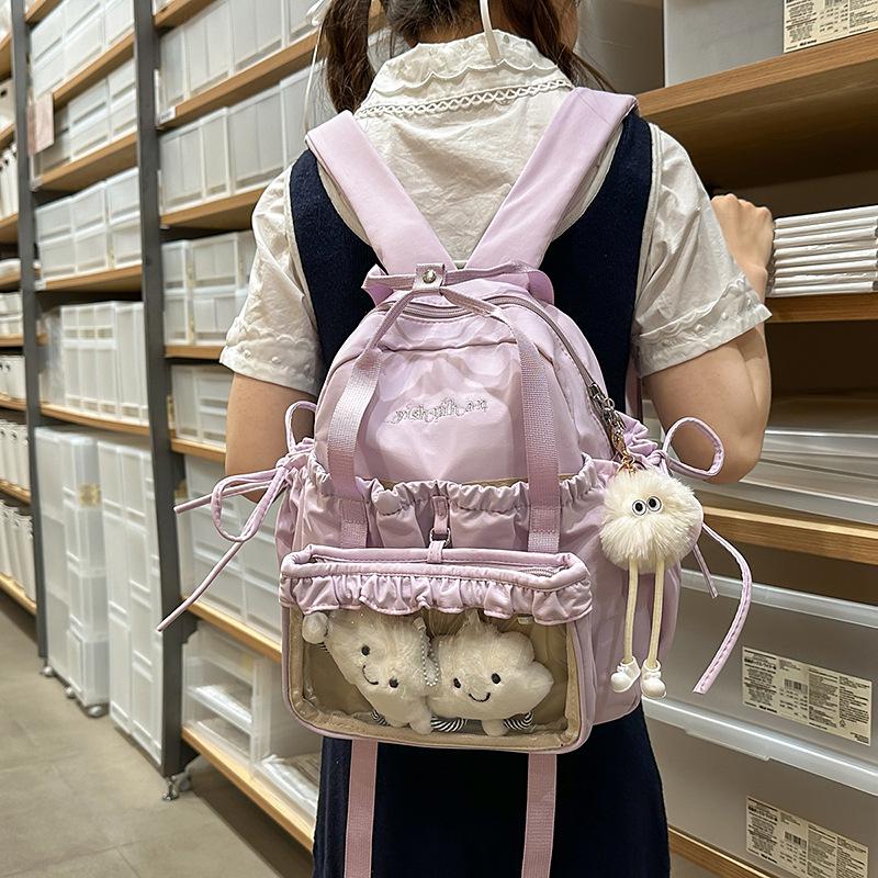 Student Rucksack mit großem Fassungsvermögen, lässig, mit Cartoon-Anstecknadeln, für Reisen und Schule