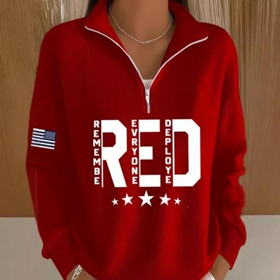 Winter 2026 American Flag Print Women's Half-Zip Hoodie