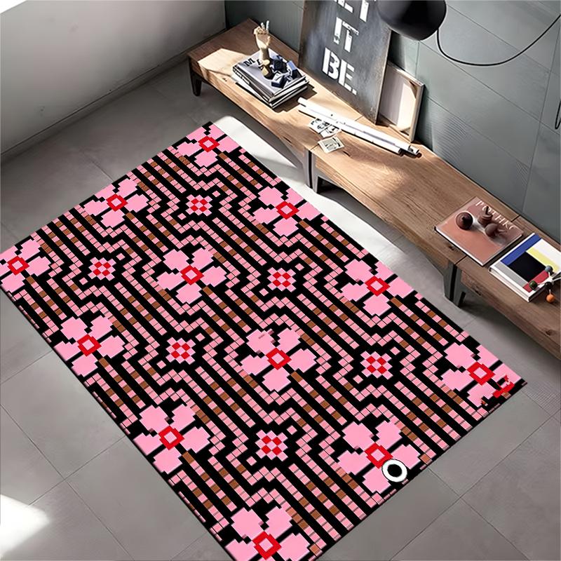 Geometric Pink and Black Pattern Carpet for Modern Living Room Decor Suitable for use as an anti-slip for living room bedroom sofas