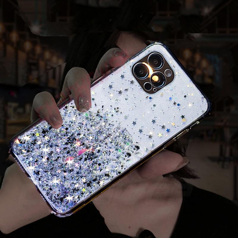 Case For iPhone 12 11 Pro SE 12Mini Glitter Bling Soft Silicone Phone Cases For iPhone 8 7 6 6S Plus X XR XS Max Clear Sequins TPU Back Cover Coque