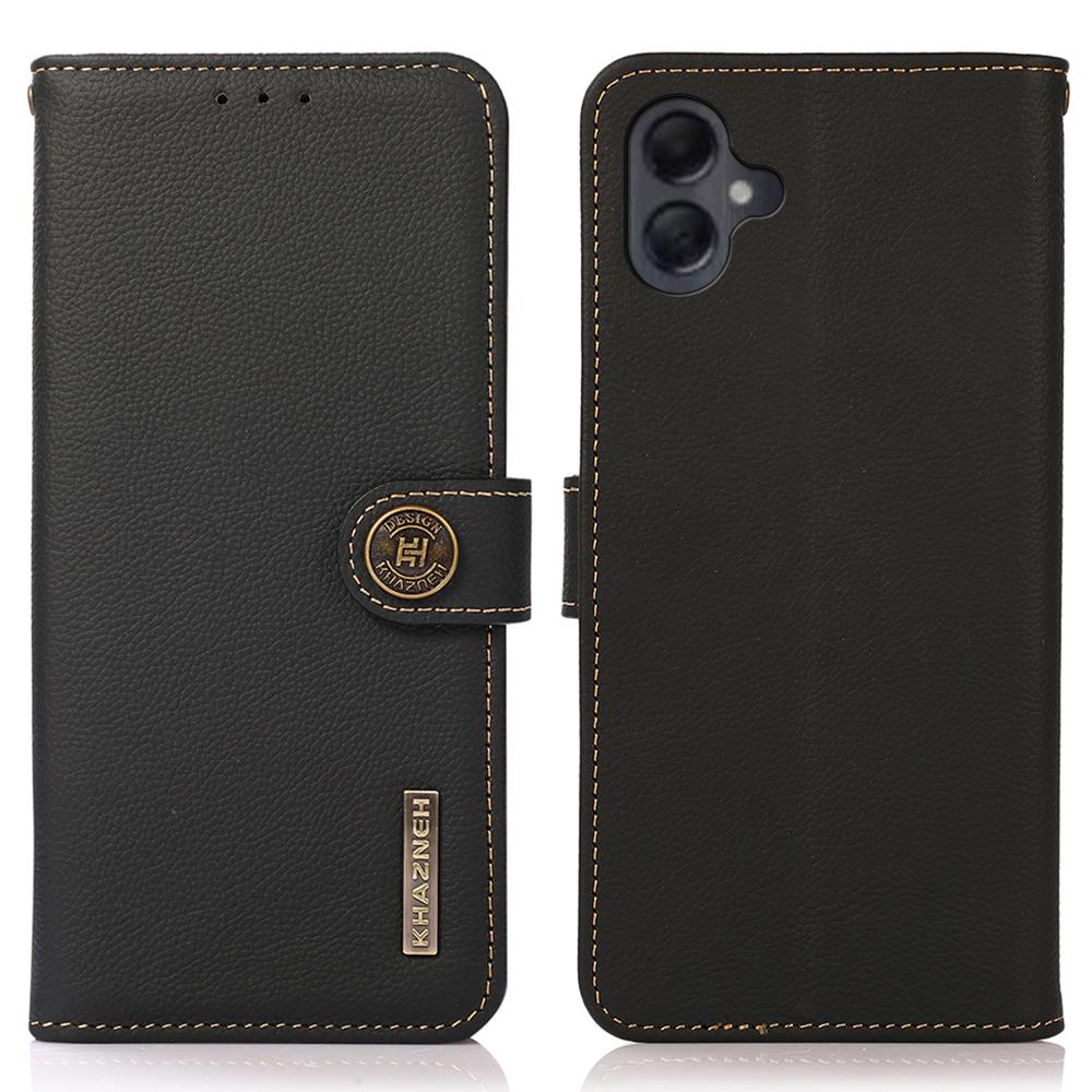 KHAZNEH For Samsung Galaxy A06 4G Case Genuine Cow Leather RFID Blocking Wallet Phone Cover