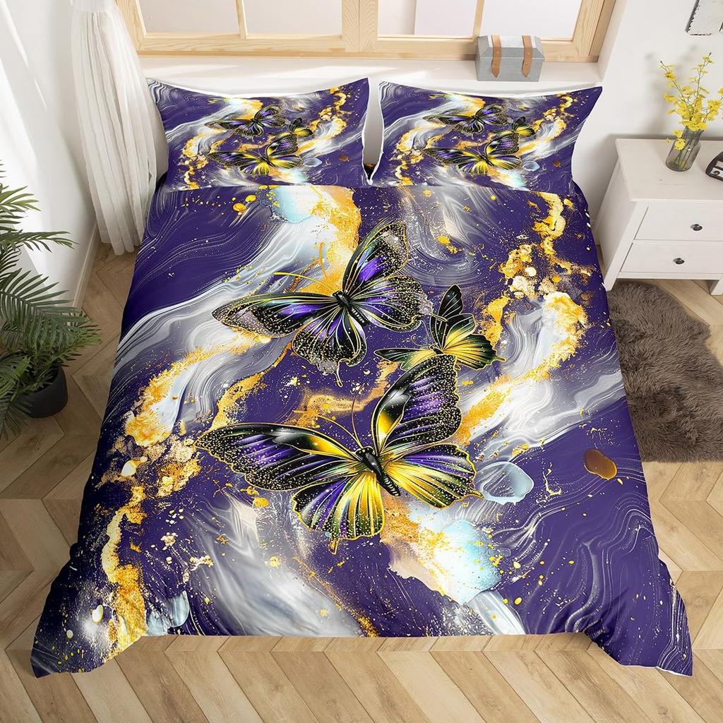 Black Marble Duvet Cover Set Teal Butterfly Comforter Cover,Red Marbling Bedding Sets Full,Abstract Ombre Ink Fluid Art Bed Set