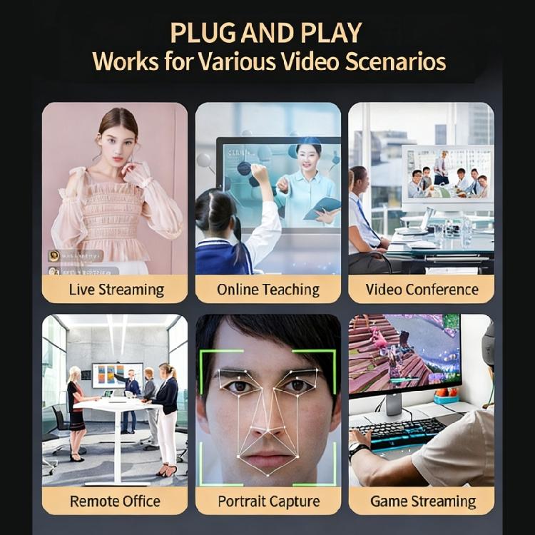 Clear 4K Resolution Webcam PC Camera With Two Mics And Speaker For Online Learning Conferences