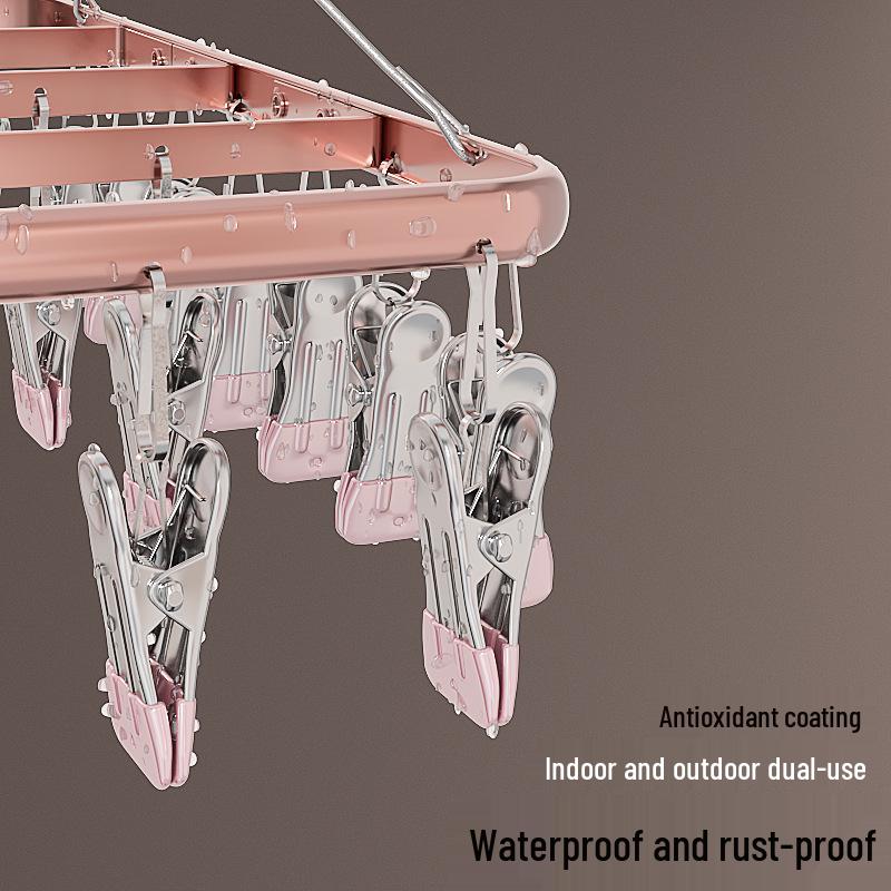 Aluminum Alloy Multi-functional Clothes Drying Rack with Clips for Balcony Storage