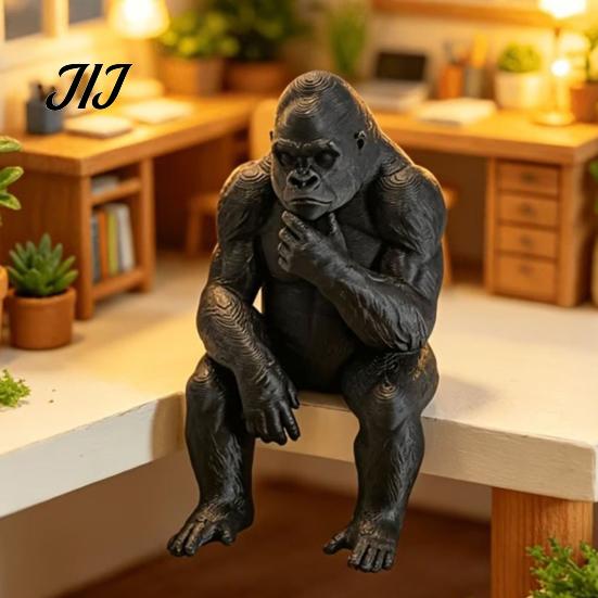 Decorative Shelf Sitting Statue 3D Printed Thinking Gorilla Figurine, Mini Thinker Statue, Playful Desk Study Accessory Modern Minimalist Sculpture