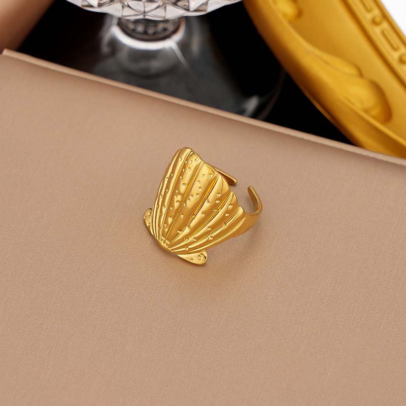 Stainless Steel Metal Shell Open Rings For Women Men Vintage Gold Color Starfish Adjustable Ring Beach Party Zircon Gift
