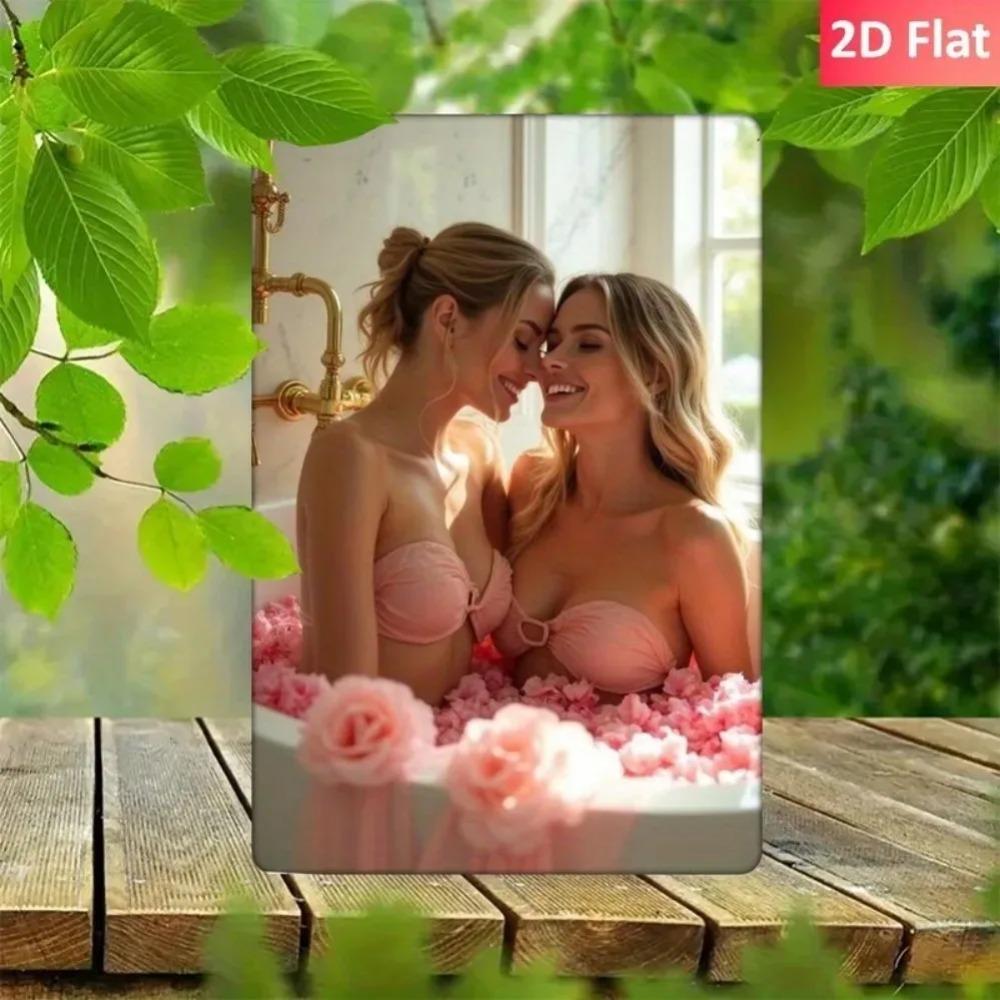 Vintage Pink Retro Bathtub Metal Wall Decor - Easy-Hang Adhesive Home Spa Bathroom Ladies Art Poster