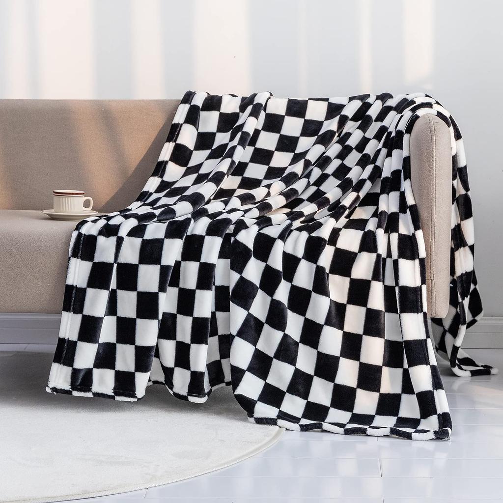Checker Board Lattice Throw Blanket, Blue, Yellow, Green Pattern for Kids, Boys, Girls, Bed, Couch, Sofa, Soft, Birthday Gift