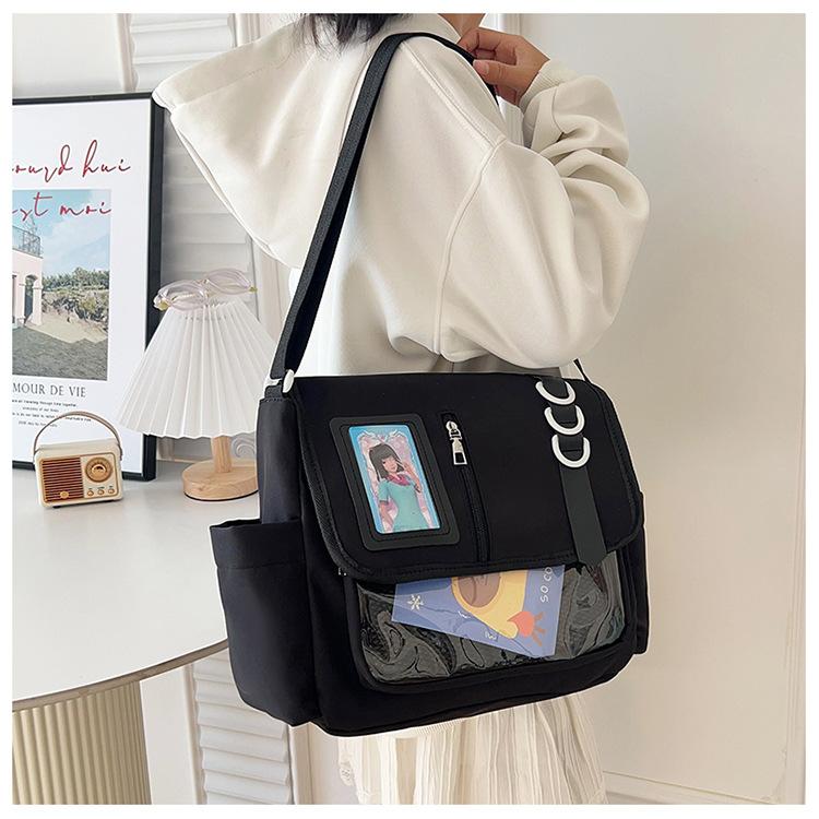 Japanese Style Transparent Acrylic Tote Bag, Nylon School Aesthetic Shoulder Crossbody Bag with Patchwork Design CLE
