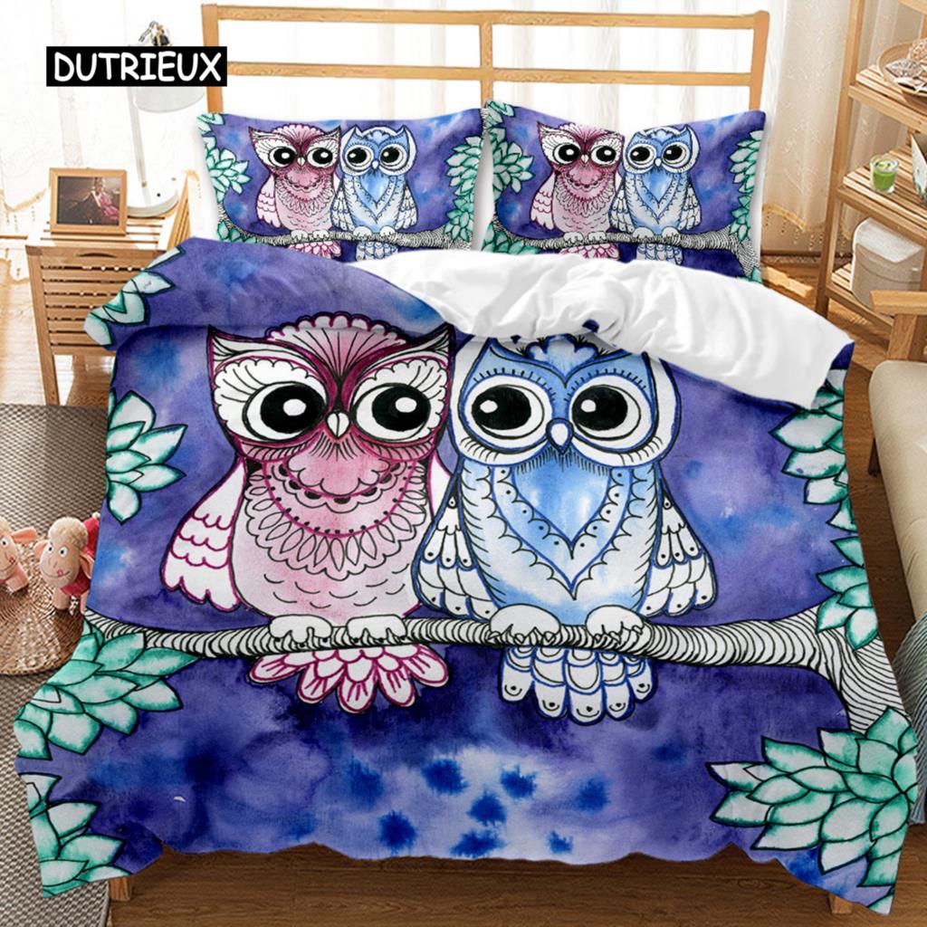 Owl Bedspread Cover Collection Adorable Owl for Kids Boys Girls Adorable Animal Bed Ensemble Bedclothes Full Size Queen Size King Size Size Polyester