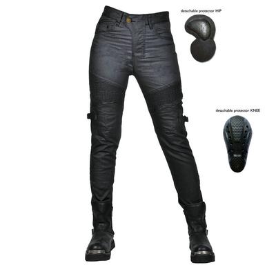 VOLERO + calças retrô casuais revestidas para motocicleta + jeans para motocicleta + calças anti-queda para corrida de motocicleta e ciclismo para mulheres