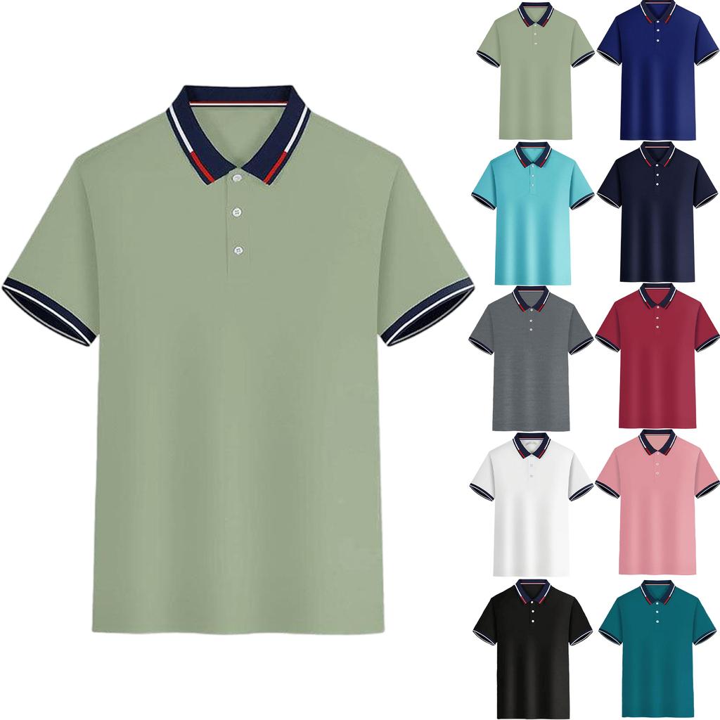 Men's Summer Casual Polo Shirt Short Sleeve Breathable Lightweight Soft Fabric Classic Fit Collared Button Placket