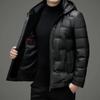 2025 Winter Men's Shiny Leather Hooded Down Jacket - Casual, Warm, Pure Color Outerwear