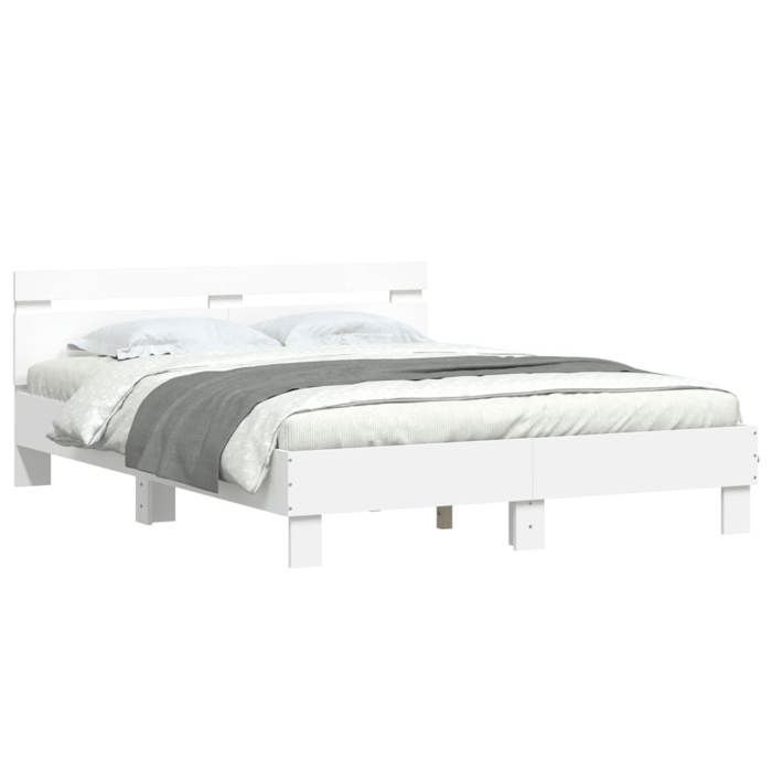VidaXL Cadre de Lit avec Tête de Lit et LED, Lit Double avec Sommier à Lattes, Lit Adulte de Chambre, Blanc 140x190 cm Bois 3207560