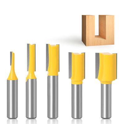 1/5pcs 8mm Shank Straight Woodworking Router Bit Set Carpenter Milling Cutter 3/6/10/12/16mm Cutting Diameter